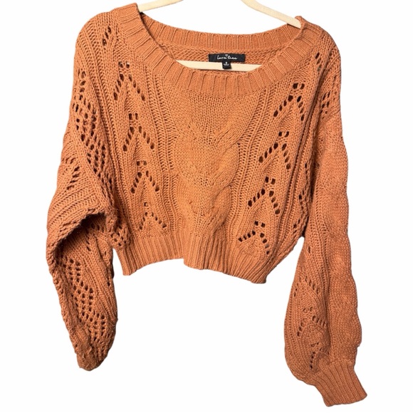 Love Tree Womens Oversized Cropped Orange Rust Knit Sweater W Balloon Sleeves S - Picture 2 of 12